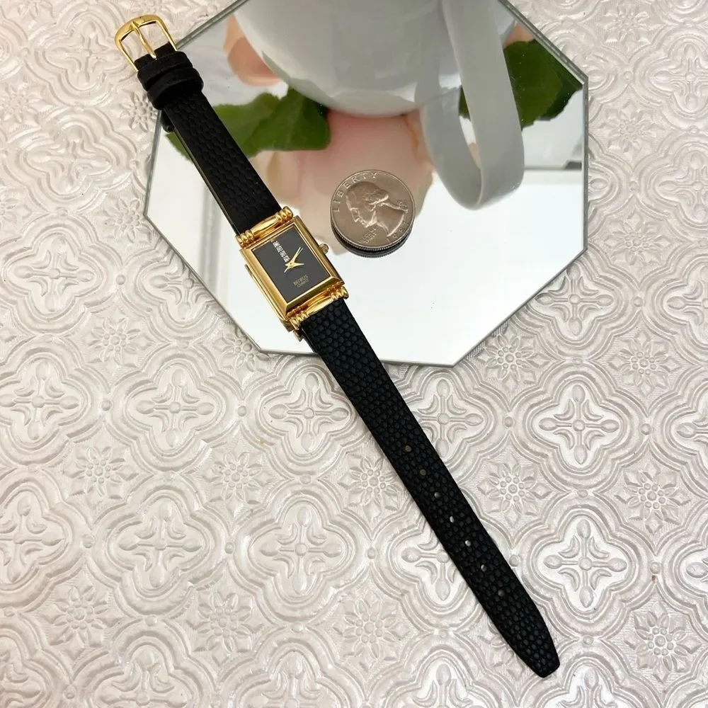 Vintage Benrus Diamond Accented Dial Dress Watch with Leather Strap